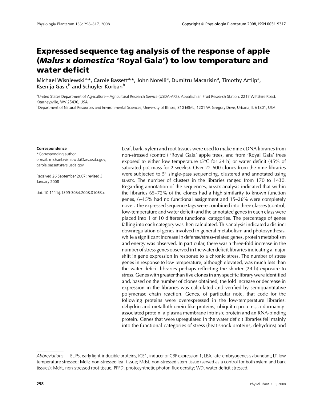 Expressed Sequence Tag Analysis of the Response of Apple