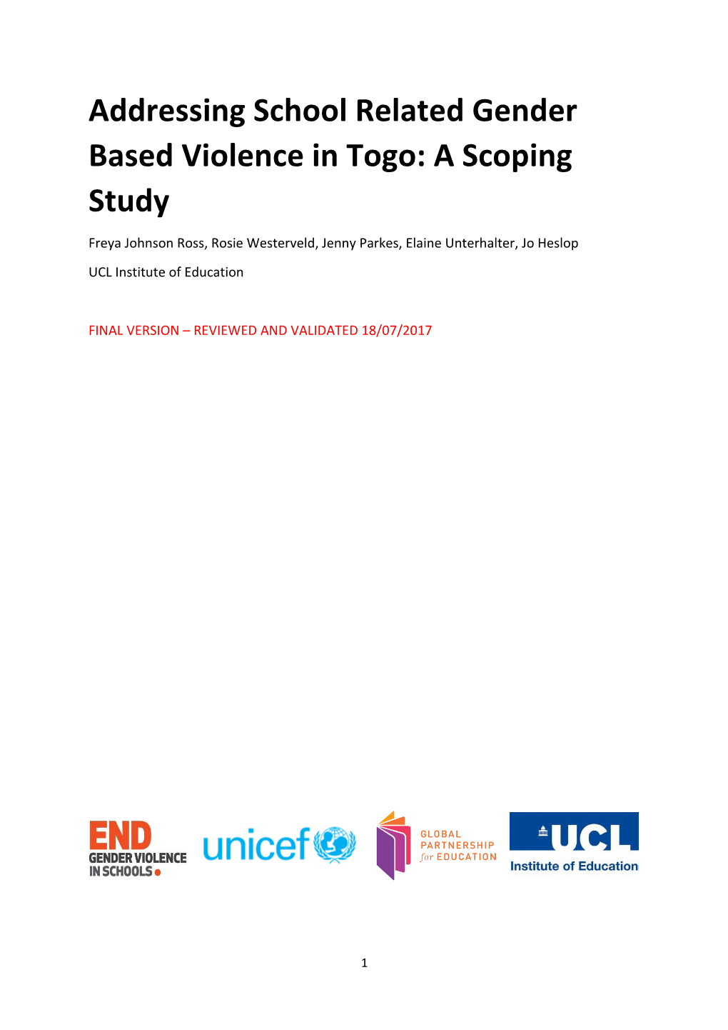 Addressing School Related Gender Based Violence in Togo: a Scoping Study