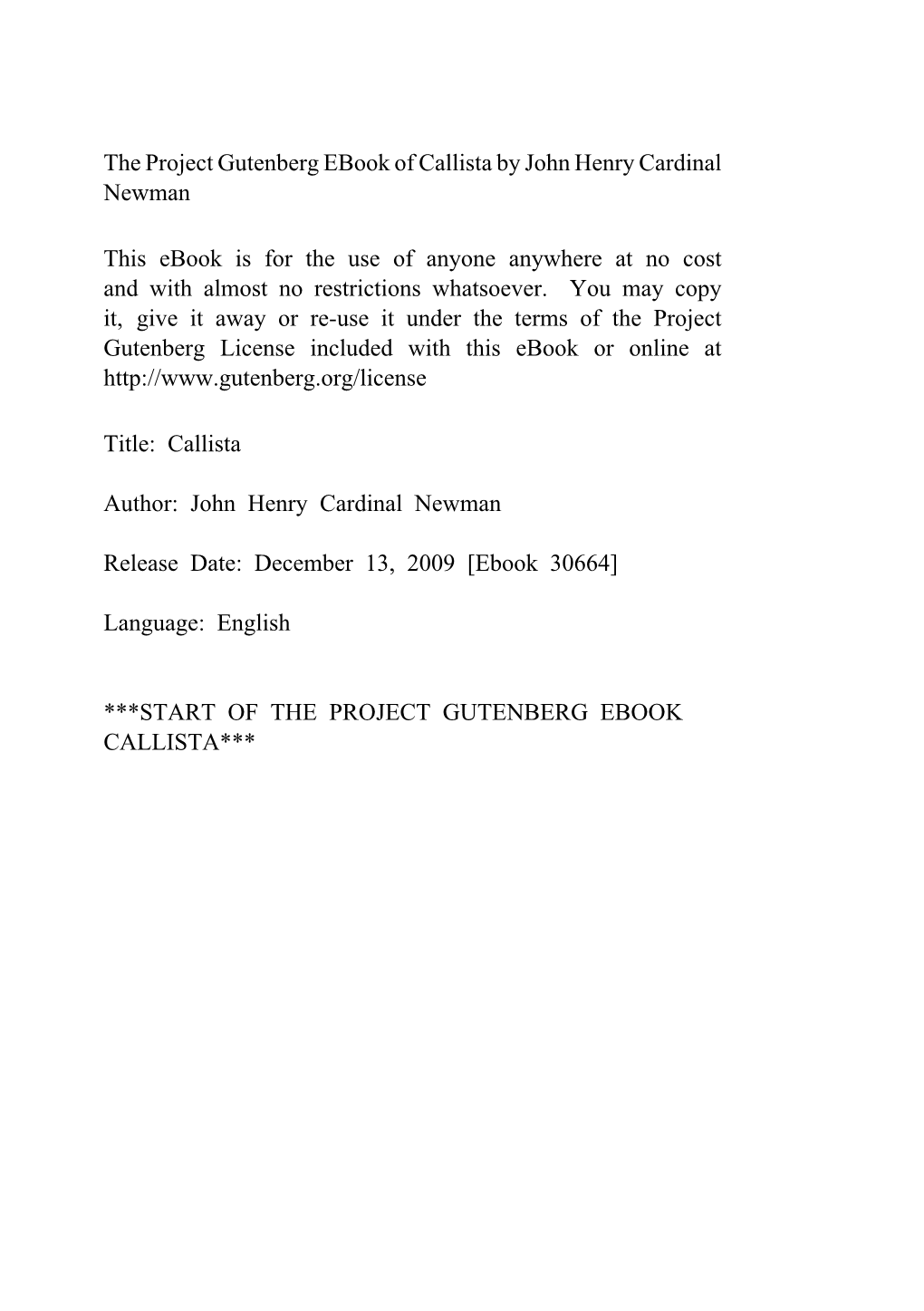 The Project Gutenberg Ebook of Callista by John Henry Cardinal Newman