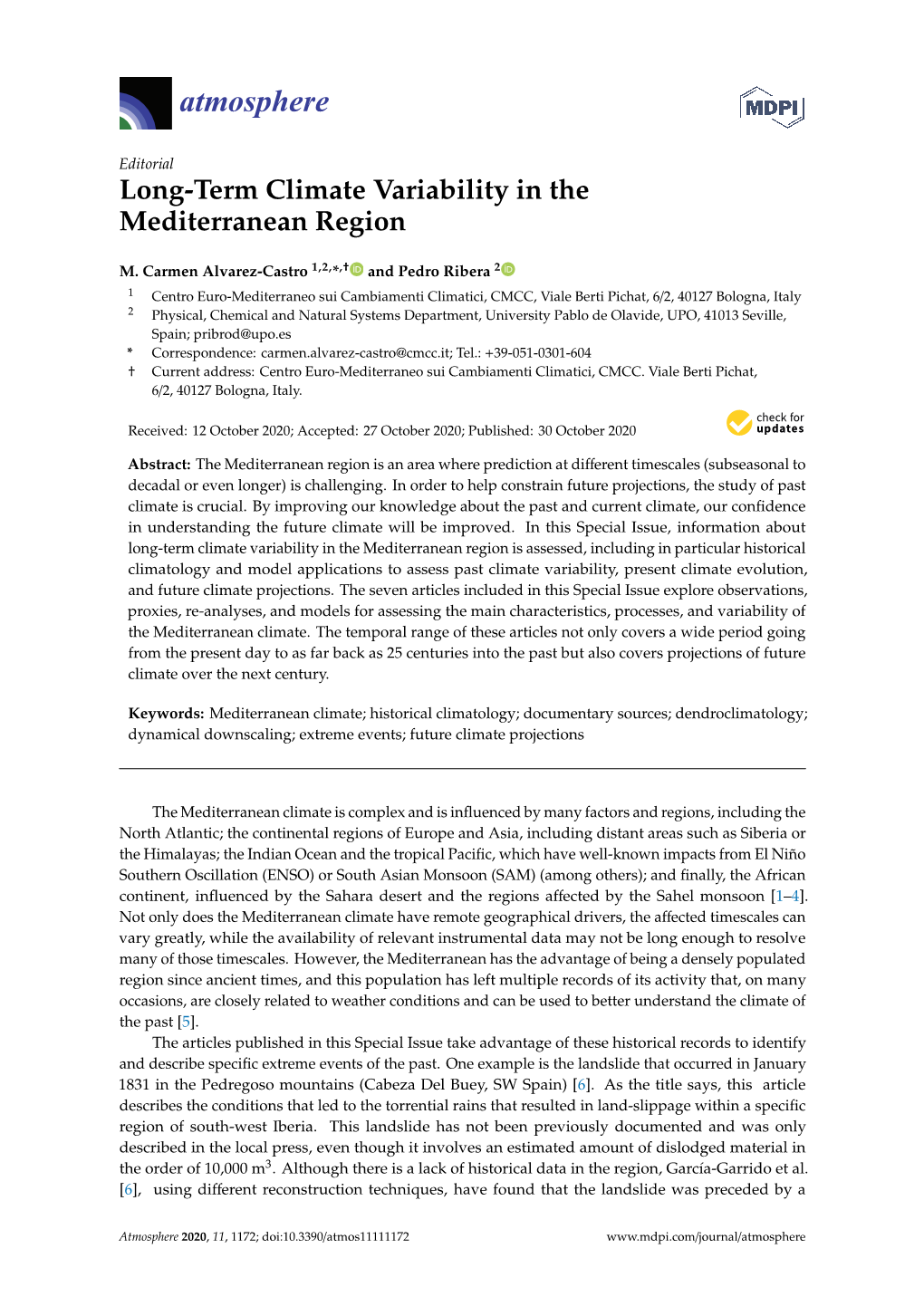 Long-Term Climate Variability in the Mediterranean Region