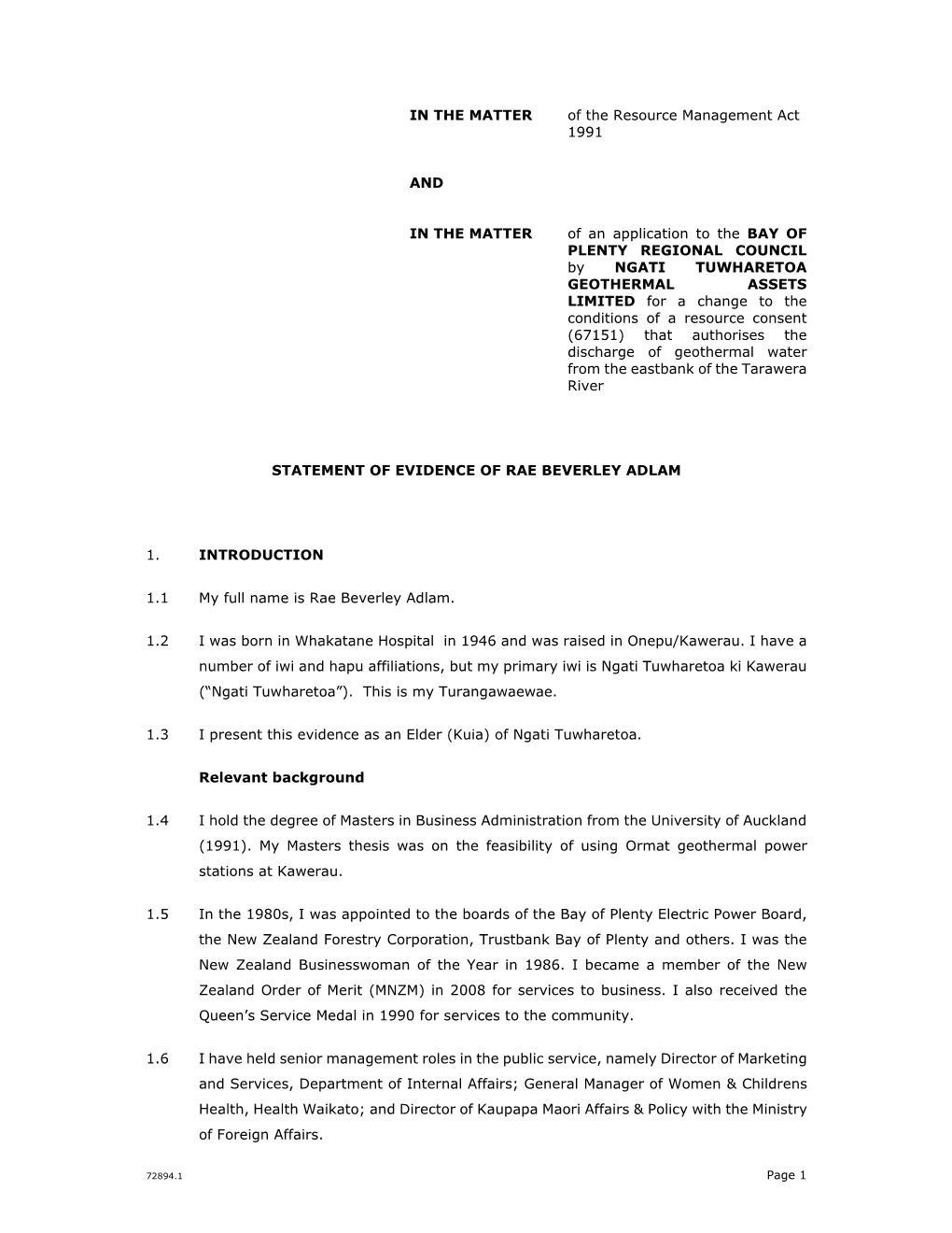 IN the MATTER of the Resource Management Act 1991 and in the MATTER of an Application to the BAY of PLENTY REGIONAL COUNCIL By