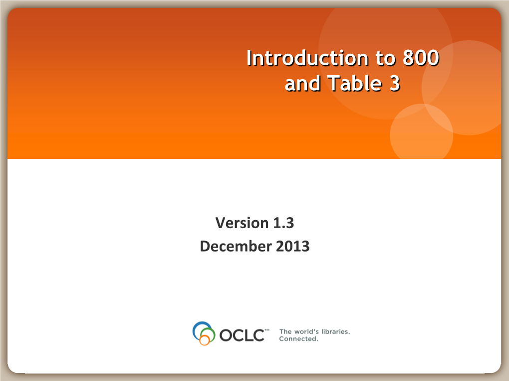 Introduction to 800 and Table 3