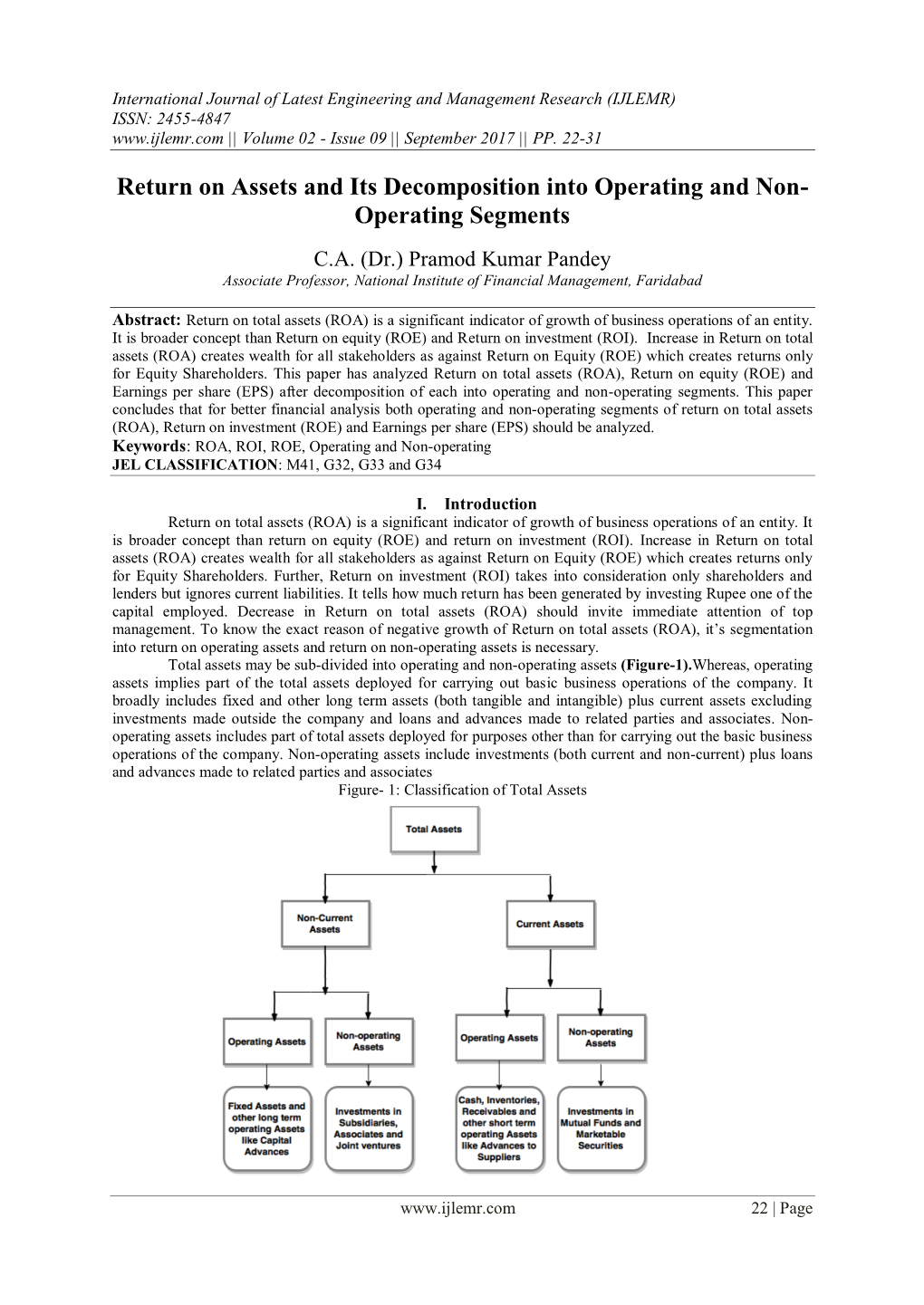 Return on Assets and Its Decomposition Into Operating and Non- Operating Segments