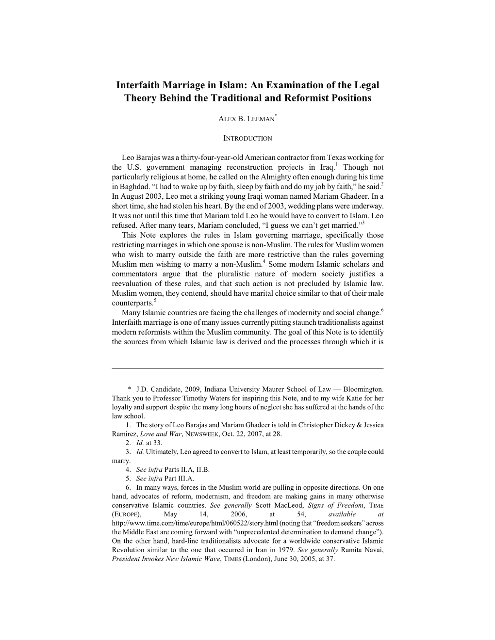 Interfaith Marriage in Islam: an Examination of the Legal Theory Behind the Traditional and Reformist Positions