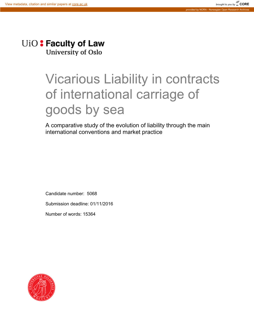 Vicarious Liability in Contracts of International Carriage of Goods By