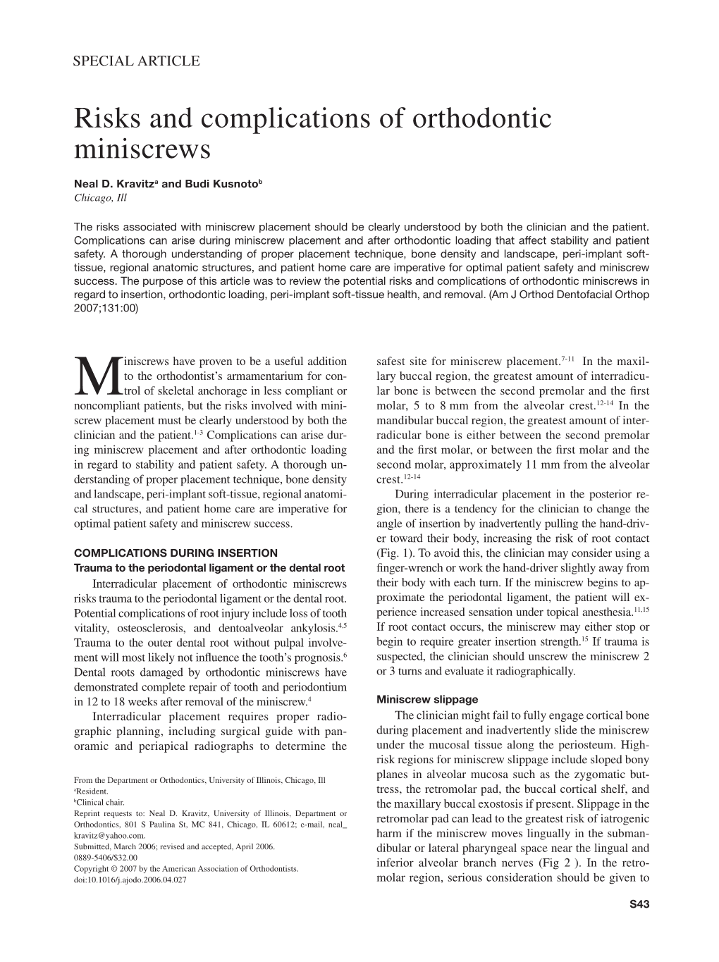 Risks and Complications of Orthodontic Miniscrews