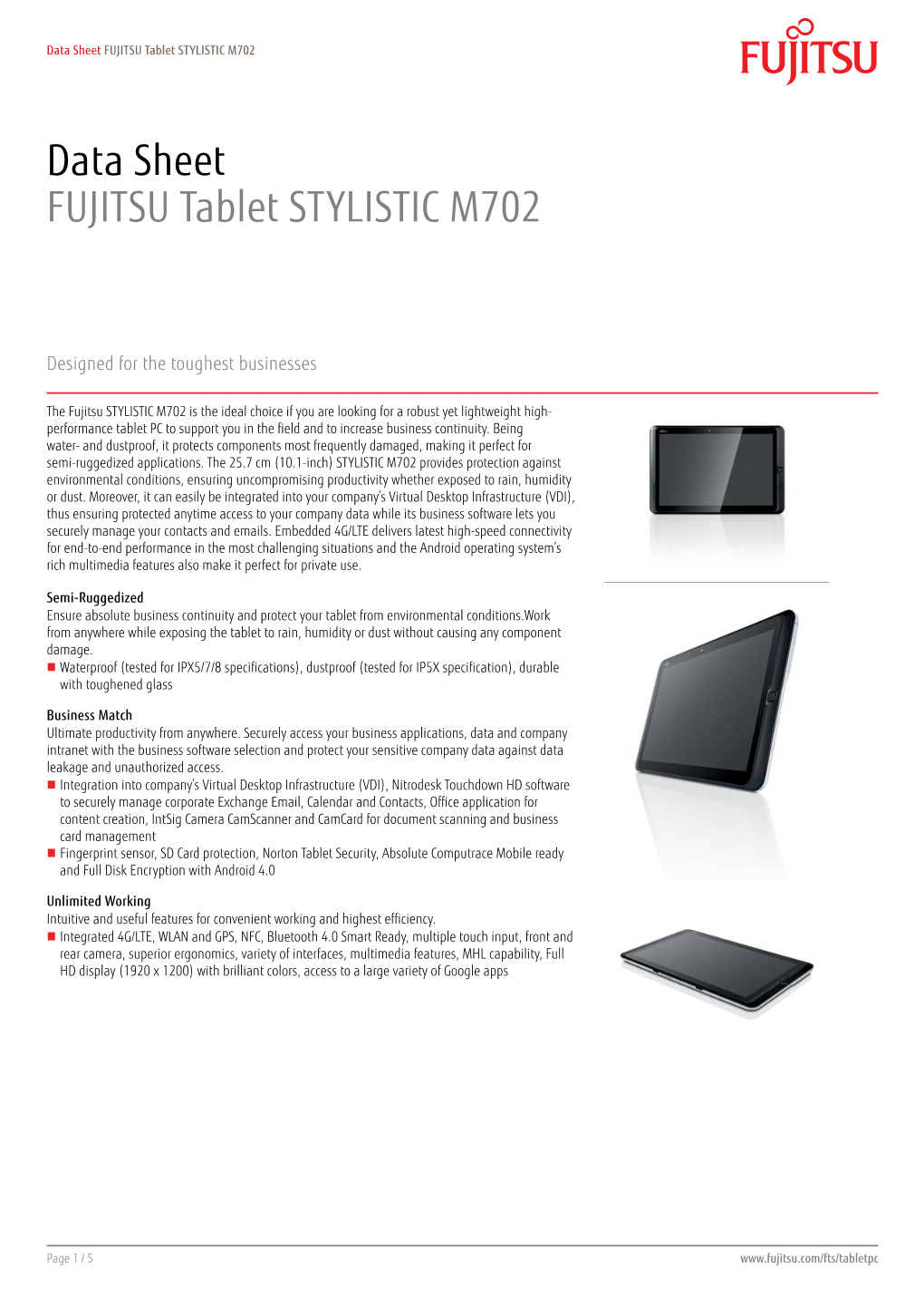 Data Sheet FUJITSU Tablet STYLISTIC M702