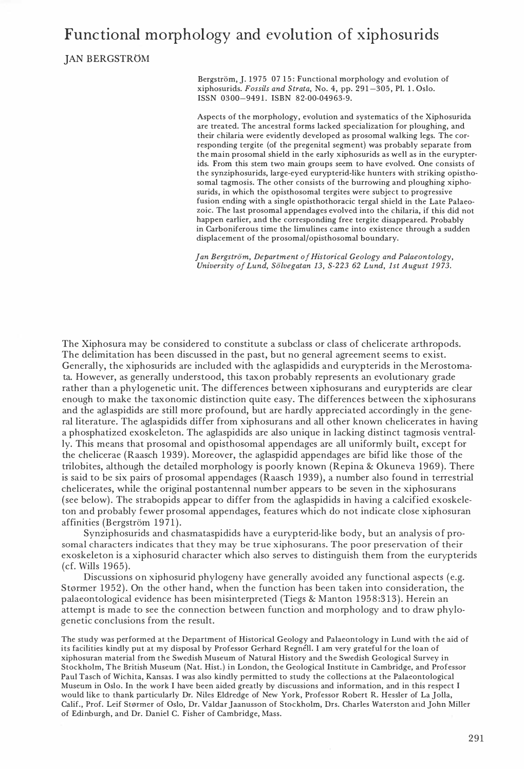 Functional Morphology and Evolu Tion of Xiphosurids