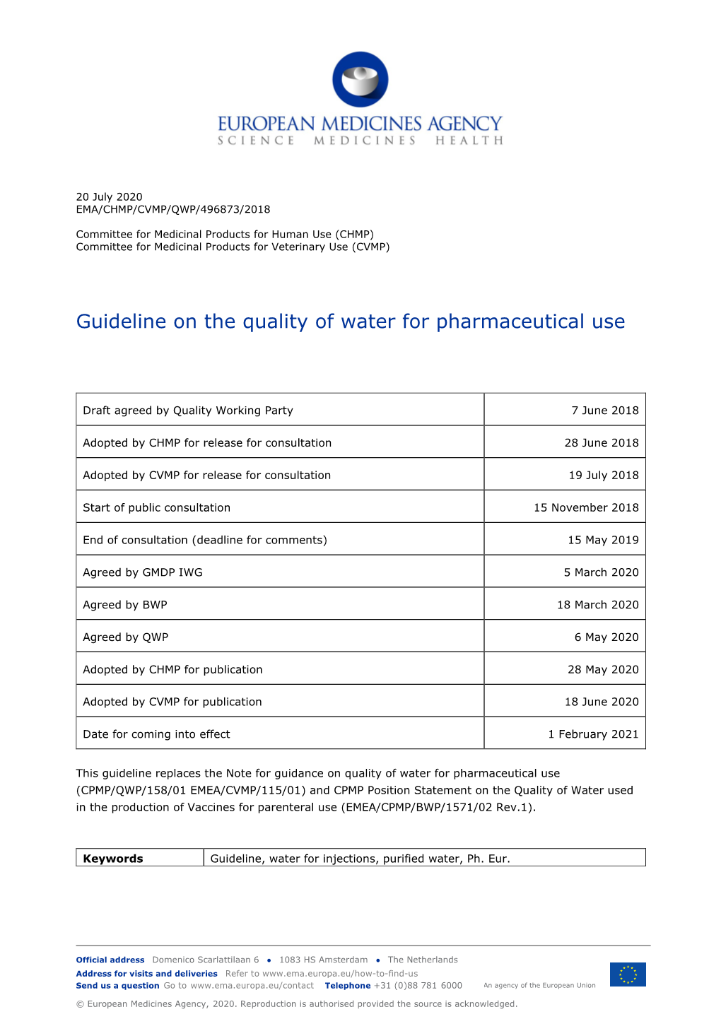 Guideline on the Quality of Water for Pharmaceutical Use