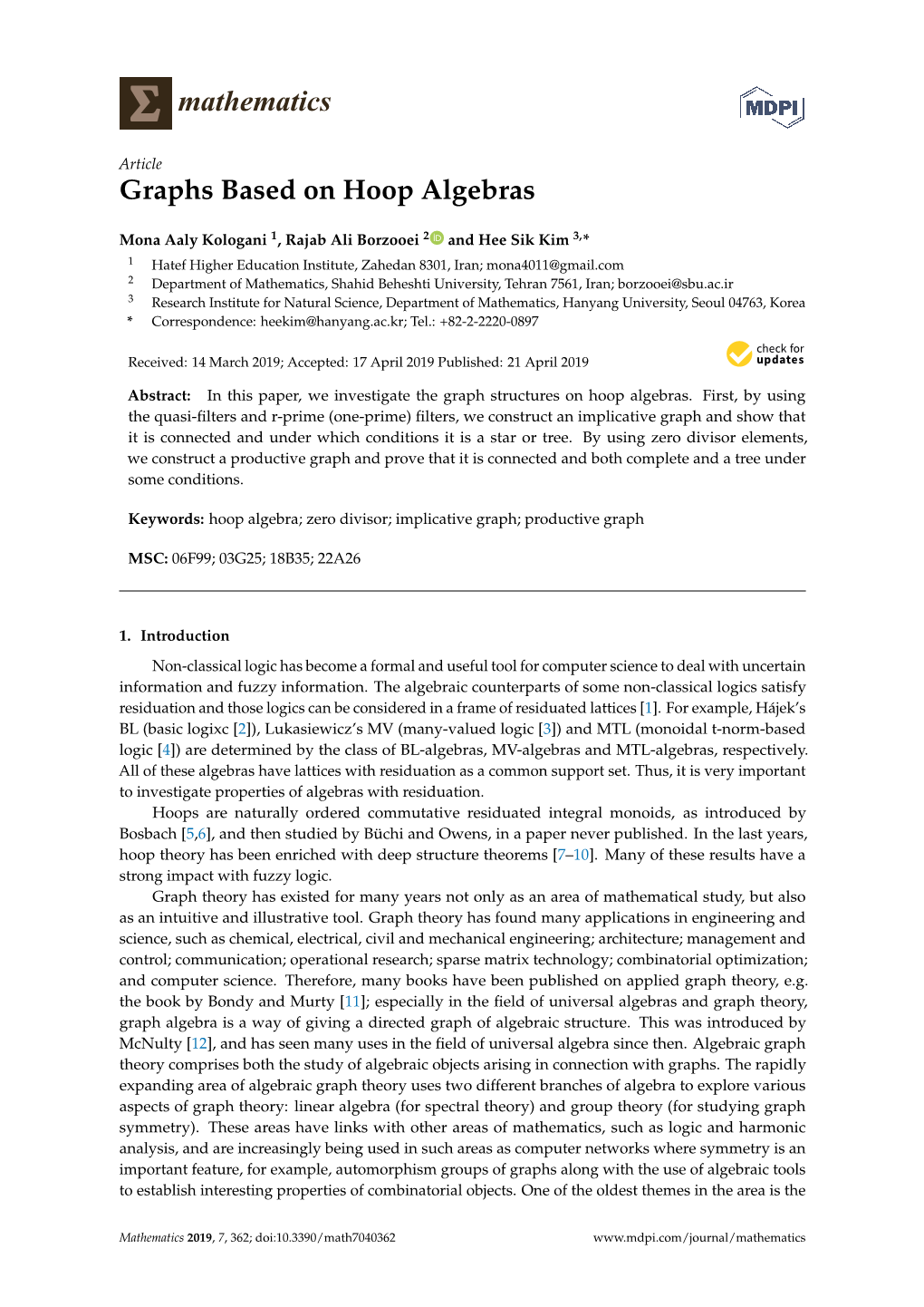 Graphs Based on Hoop Algebras