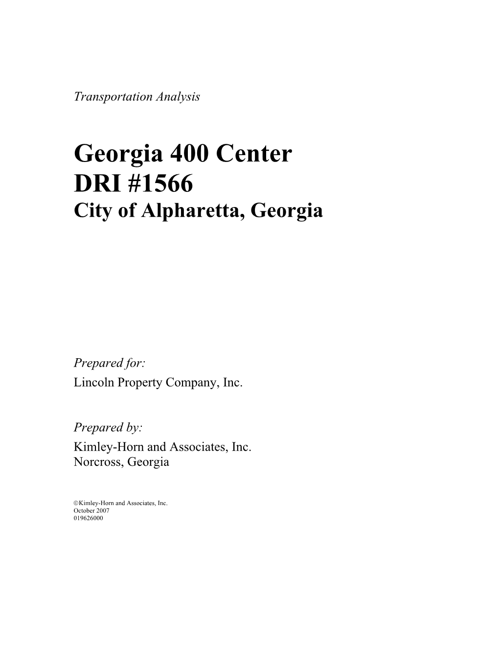 Georgia 400 Center DRI #1566 City of Alpharetta, Georgia
