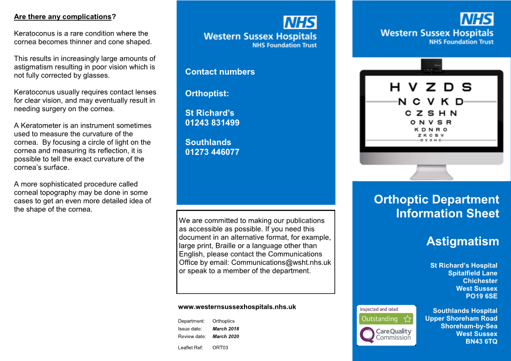 Orthoptic Department Information Sheet