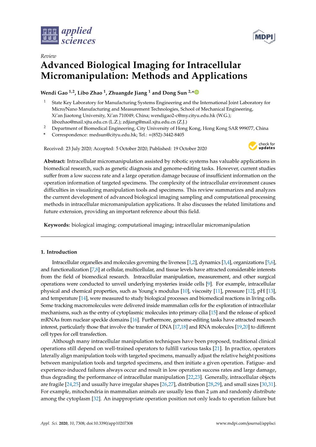 Advanced Biological Imaging for Intracellular Micromanipulation: Methods and Applications