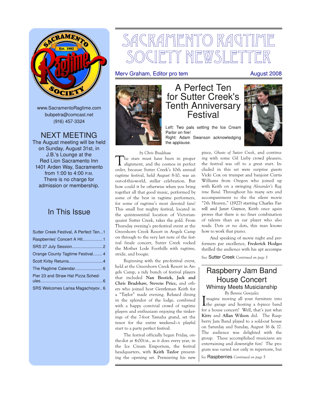 Sacramento Ragtime Society Newsletter