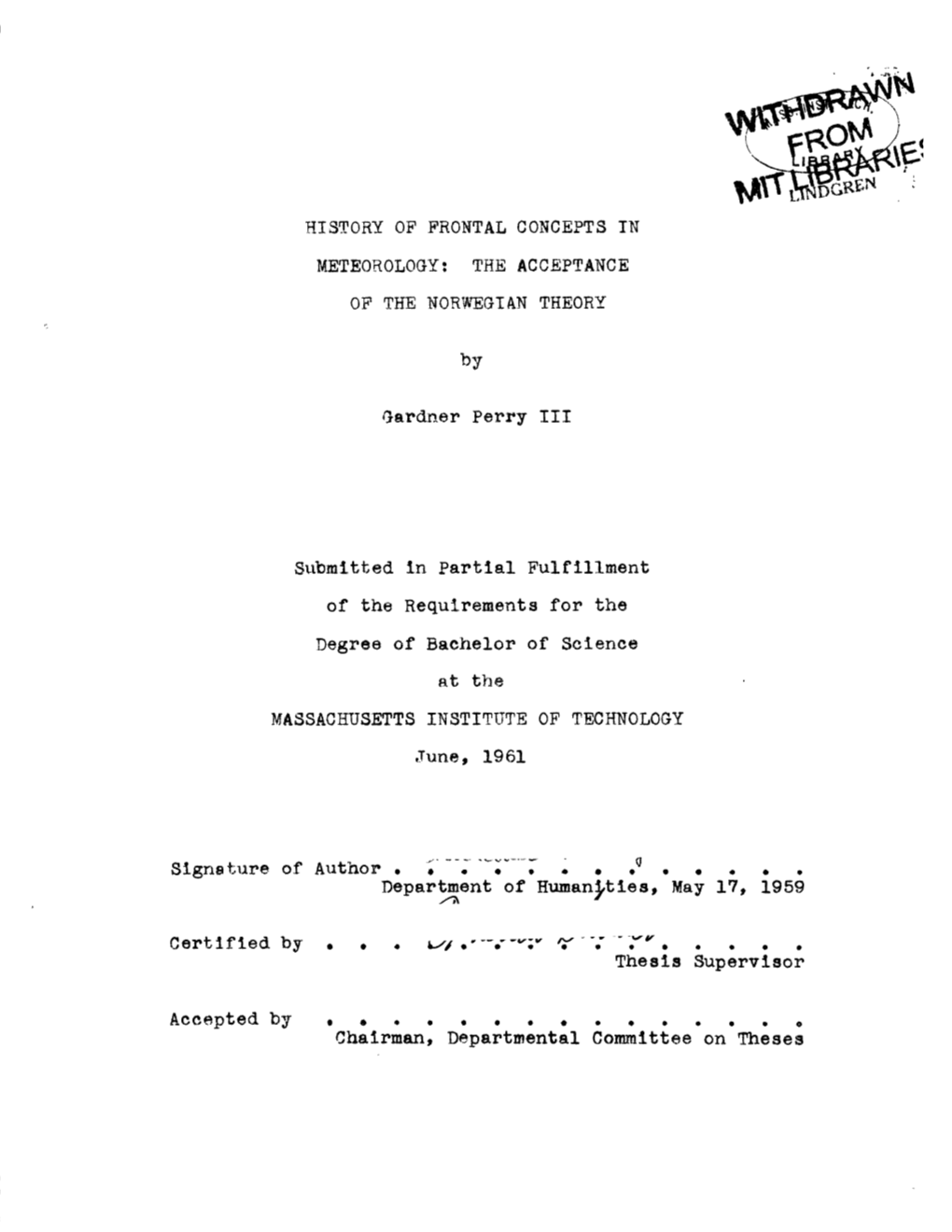 History of Frontal Concepts Tn Meteorology