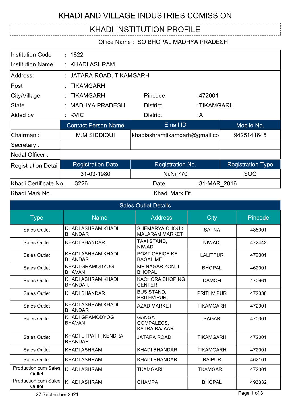 Khadi Institution Profile Khadi and Village