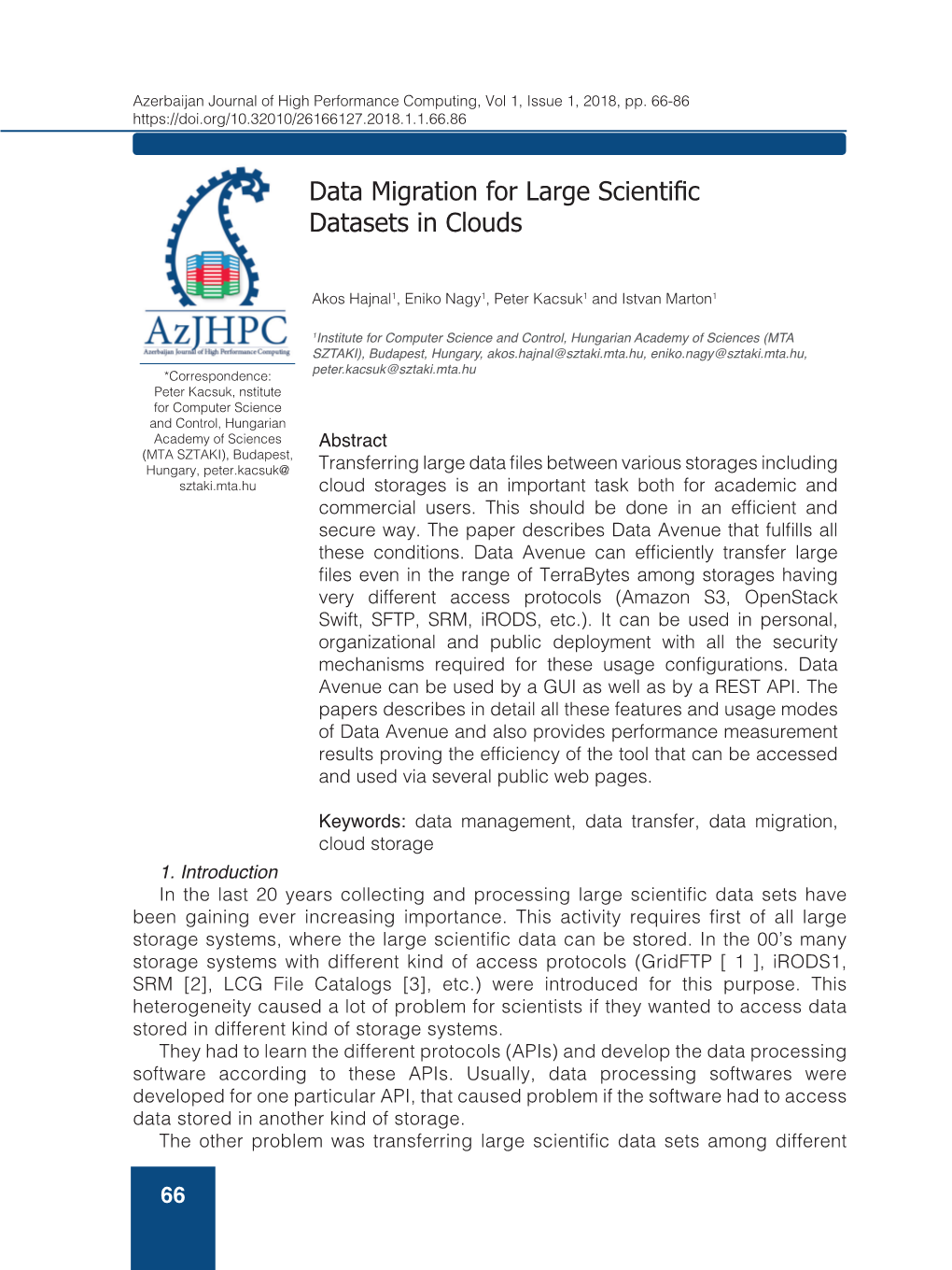 Data Migration for Large Scientific Datasets in Clouds