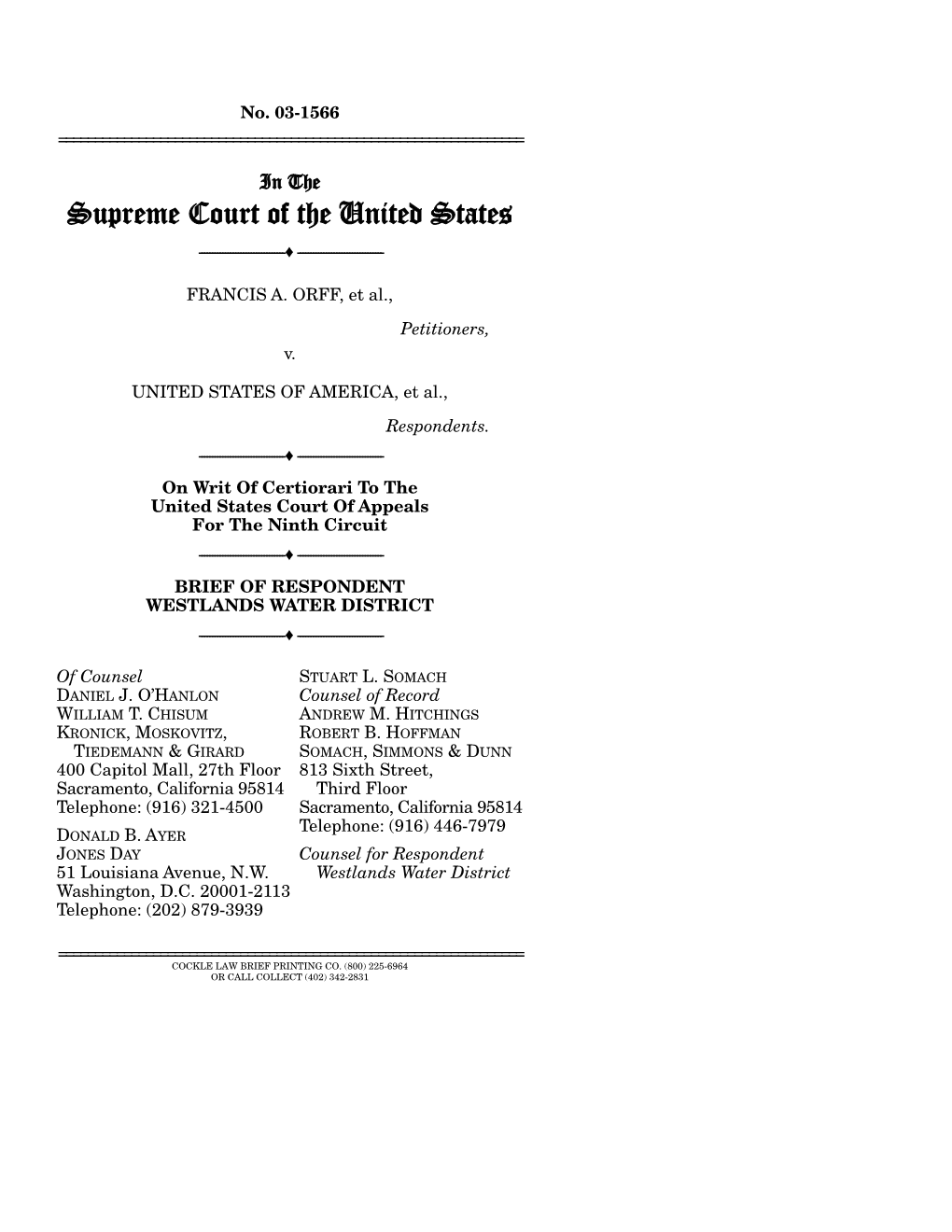 Brief for Respondent Westlands Water District in Orff V. United States, 03