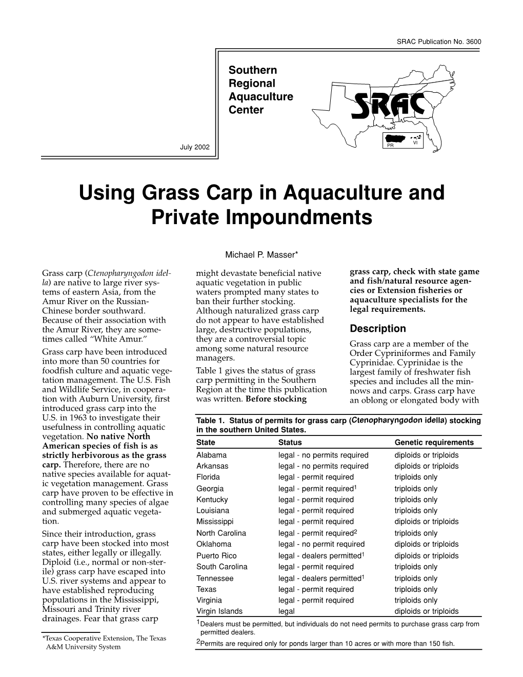 Using Grass Carp in Aquaculture and Private Impoundments