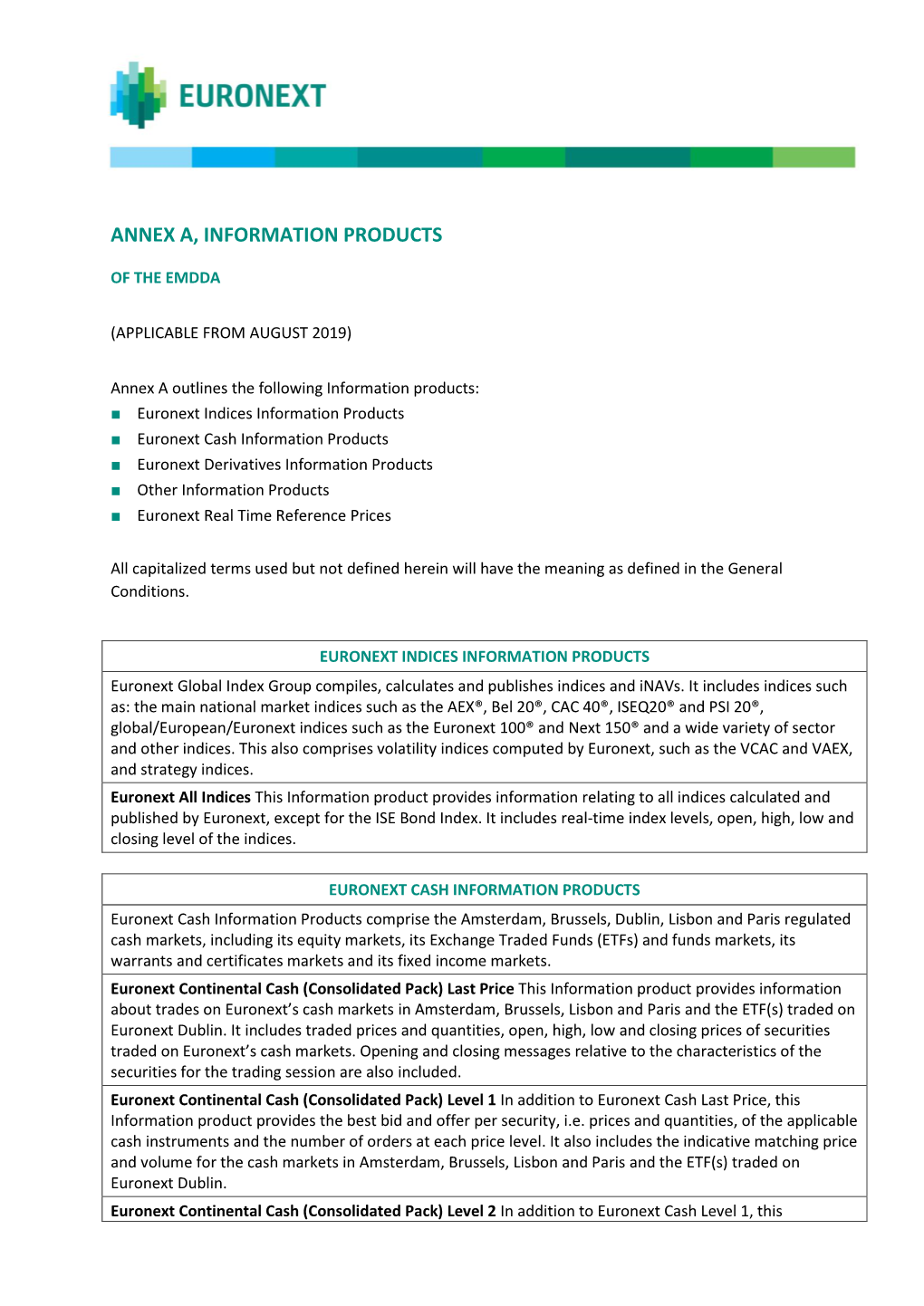 Annex A, Information Products