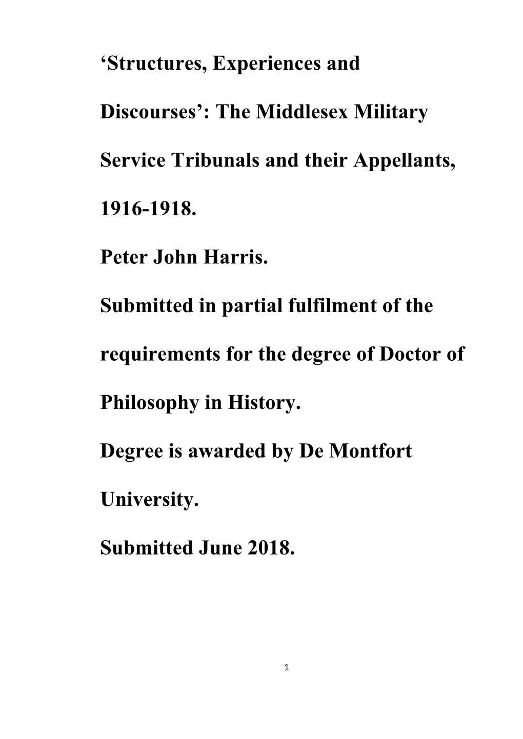 The Middlesex Military Service Tribunals and Their Appellants