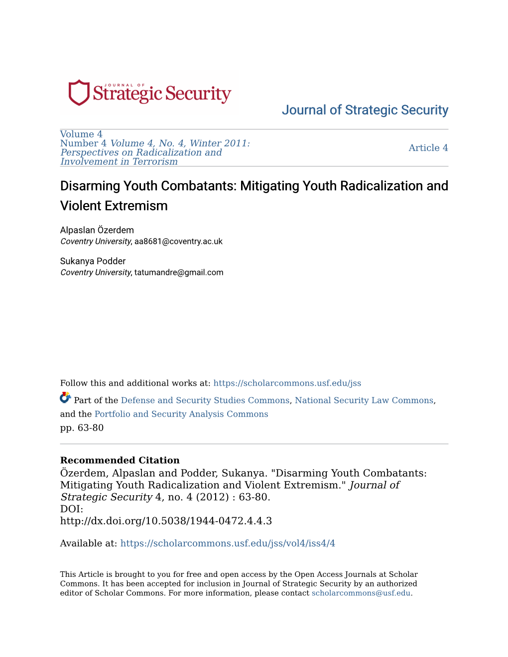 Mitigating Youth Radicalization and Violent Extremism