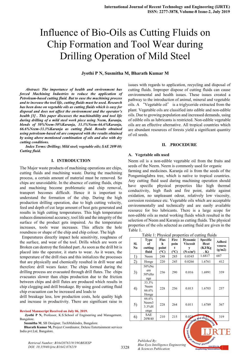 Influence of Bio-Oils As Cutting Fluids on Chip Formation and Tool Wear During Drilling Operation of Mild Steel