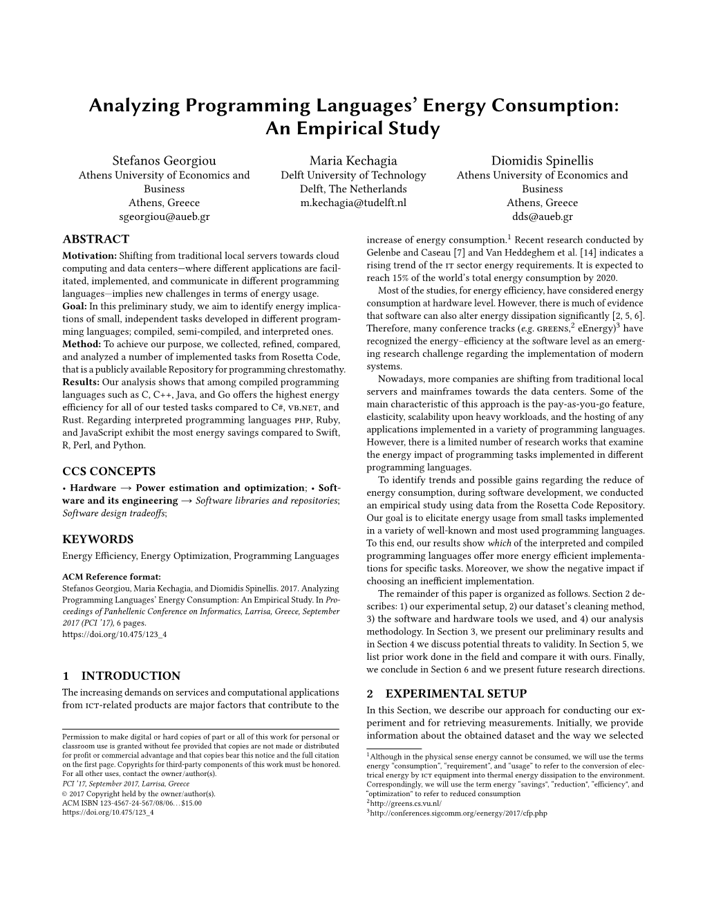 Analyzing Programming Languages' Energy Consumption: an Empirical Study