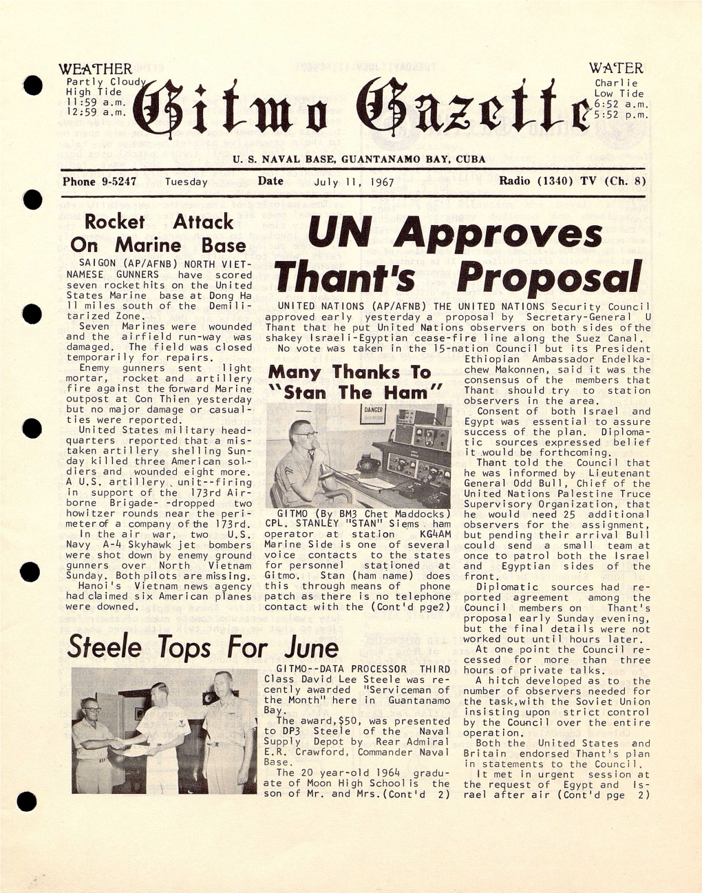 Thant's Proposal 11 Miles South of the Demili- UNITED NATIONS (AP/AFNB) the UNITED NATIONS Security Council Tarized Zone