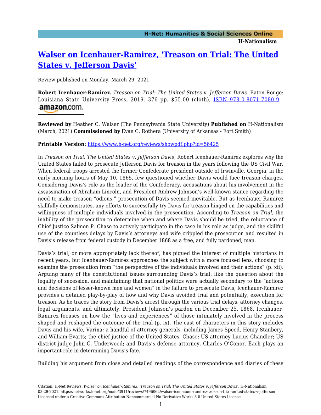 Treason on Trial: the United States V. Jefferson Davis'