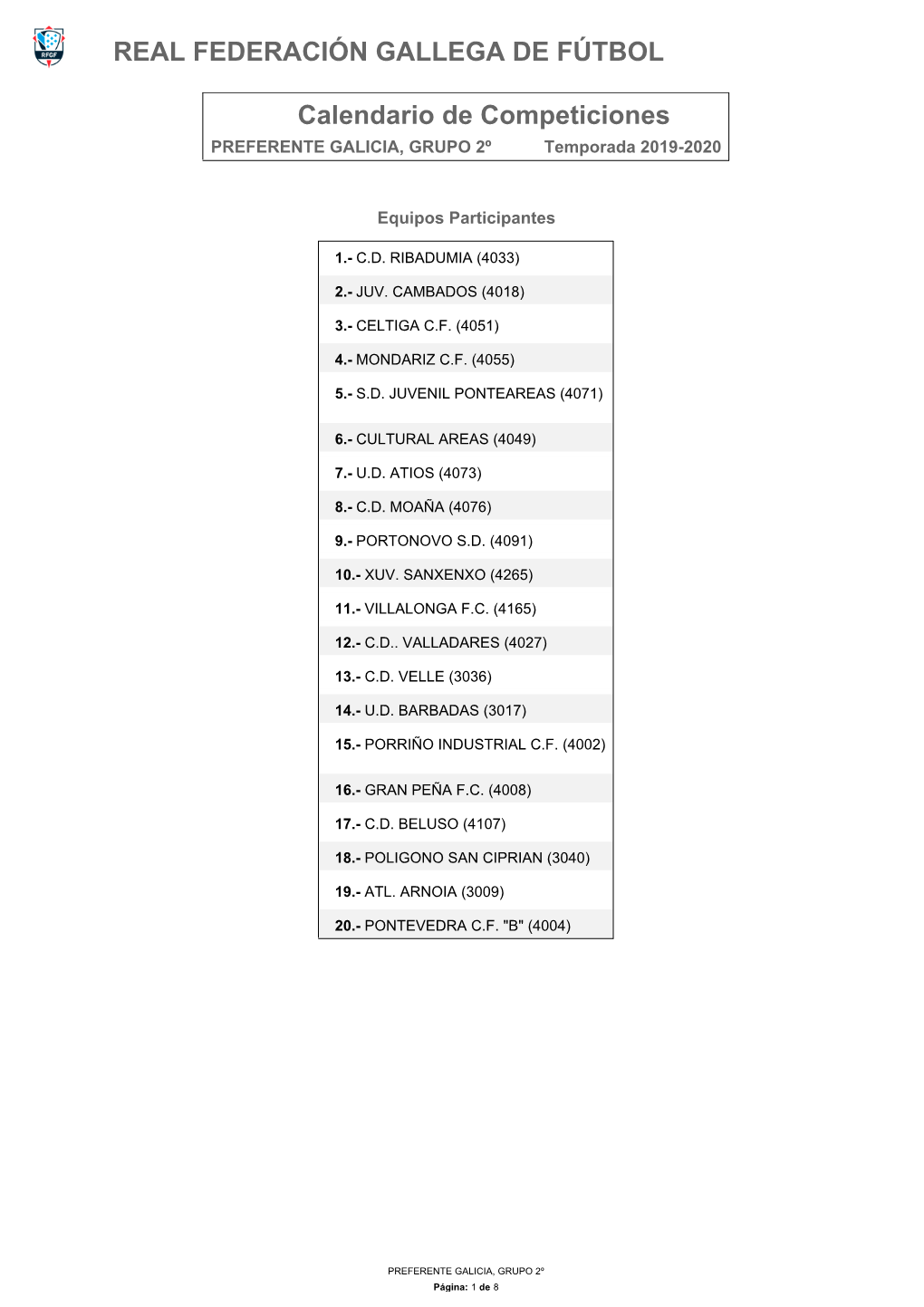 Calendario De Competición