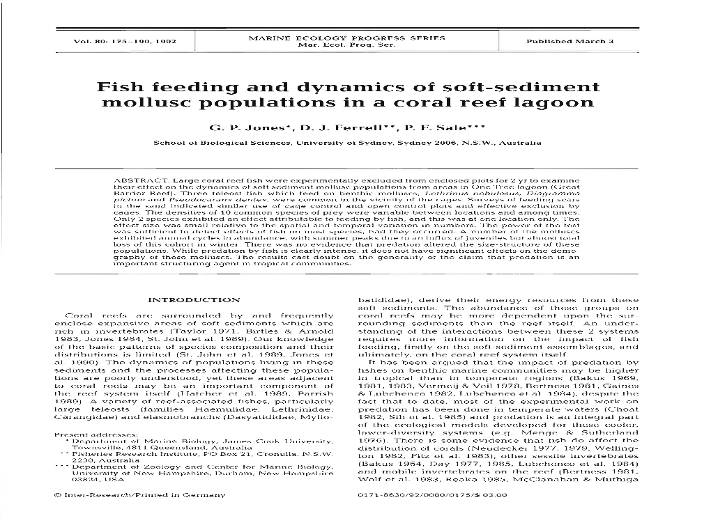 Fish Feeding and Dynamics of Soft-Sediment Mollusc Populations in a Coral Reef Lagoon