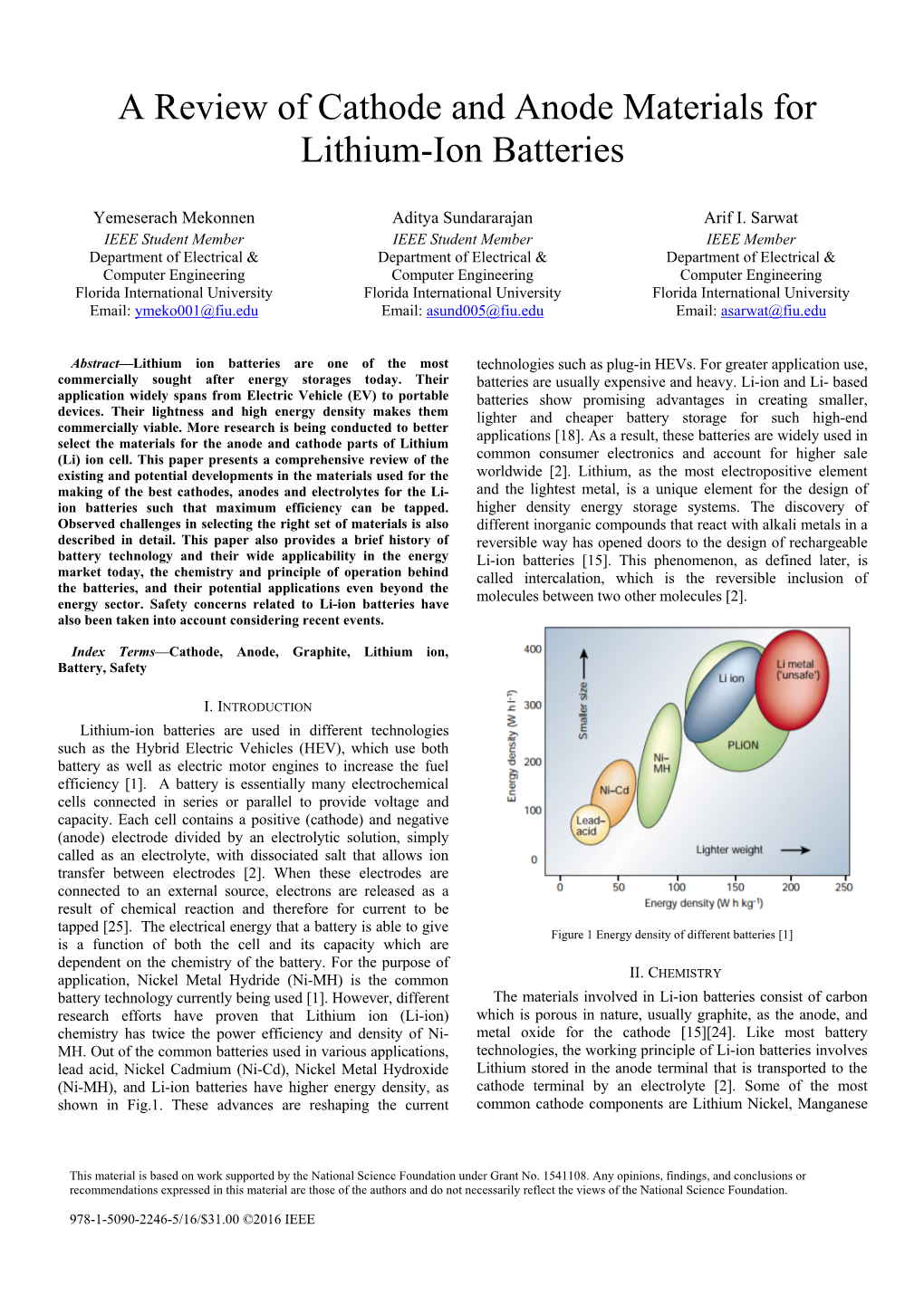 A Review of Cathode and Anode Materials for Lithium-Ion Batteries