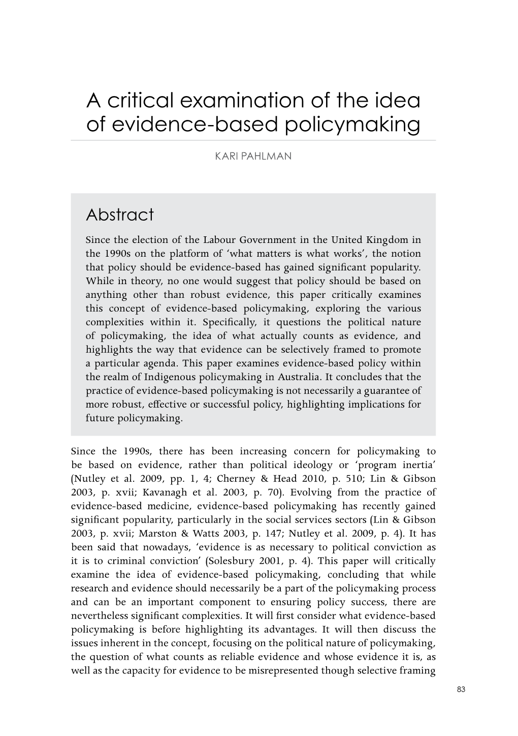 A Critical Examination of the Idea of Evidence‑Based Policymaking