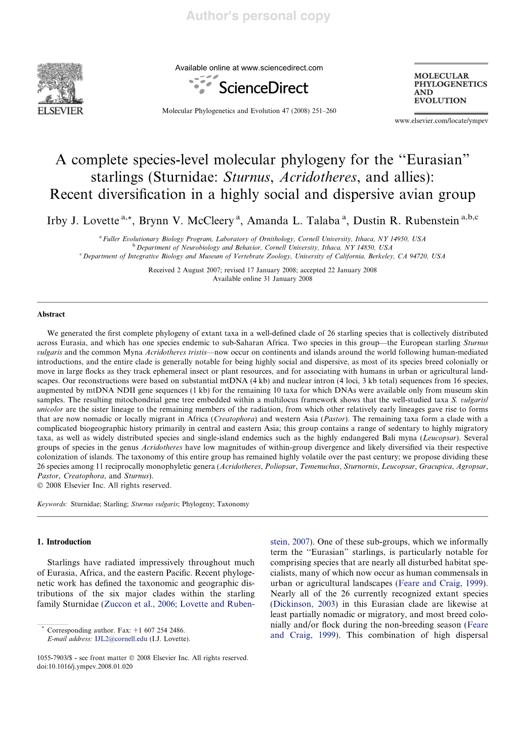 A Complete Species-Level Molecular Phylogeny For