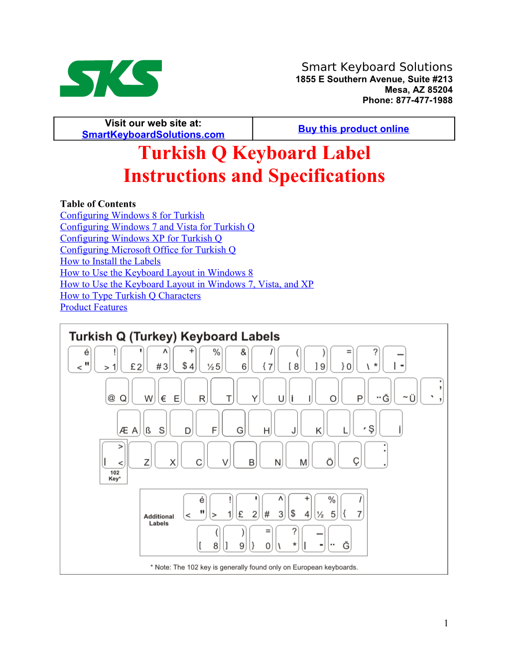 Turkish Q Keyboard Label Instructions and Specifications