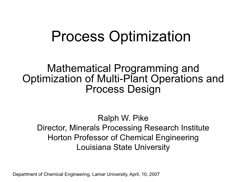 Process Optimization