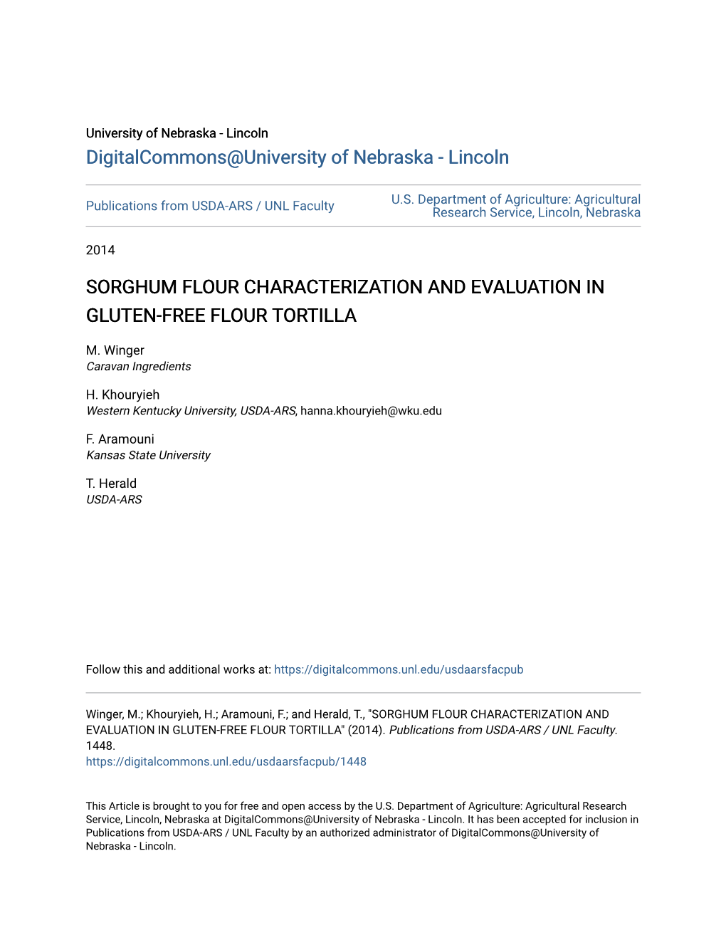 Sorghum Flour Characterization and Evaluation in Gluten-Free Flour Tortilla