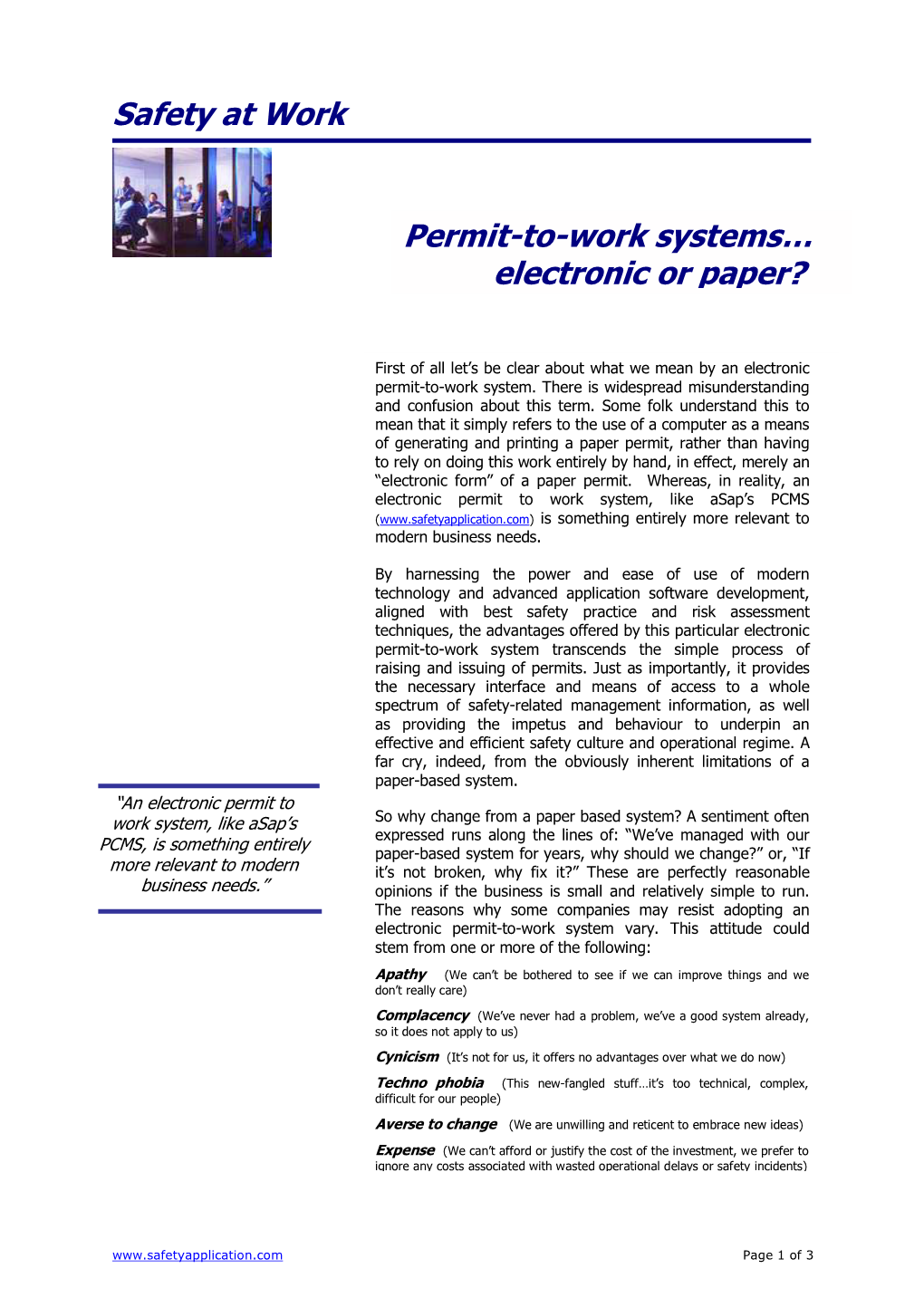 Safety at Work Permit-To-Work Systems… Electronic Or Paper?