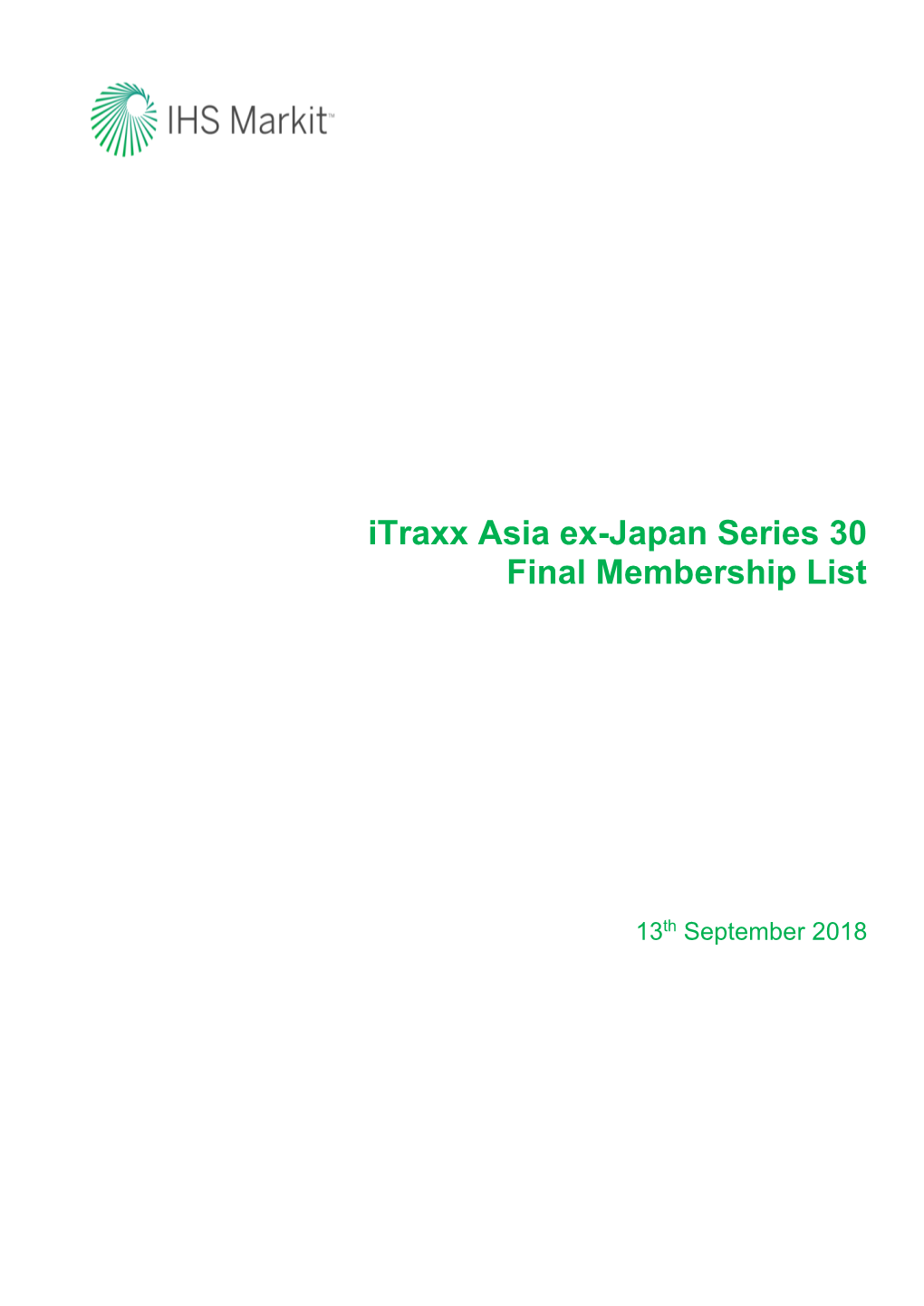 Itraxx Asia Ex-Japan Series 30 Final Membership List