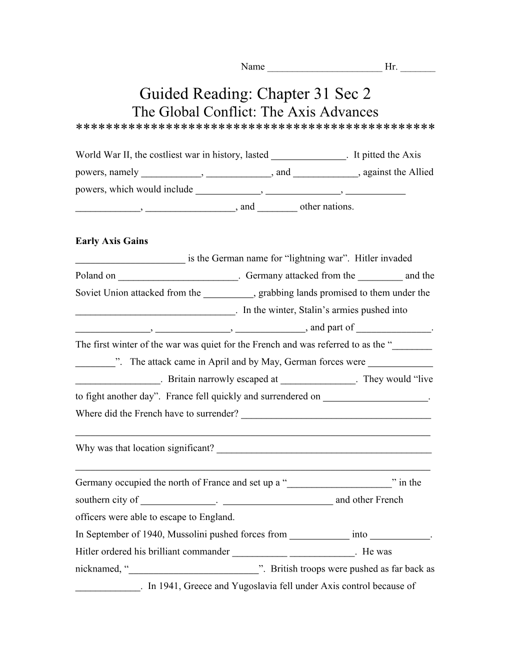 Guided Reading: Chapter 31 Sec 2