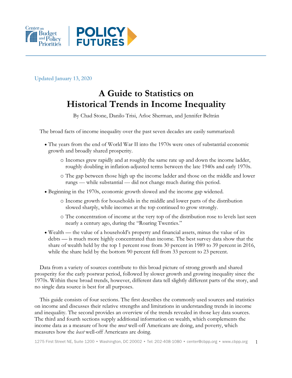 A Guide to Statistics on Historical Trends in Income Inequality by Chad Stone, Danilo Trisi, Arloc Sherman, and Jennifer Beltrán