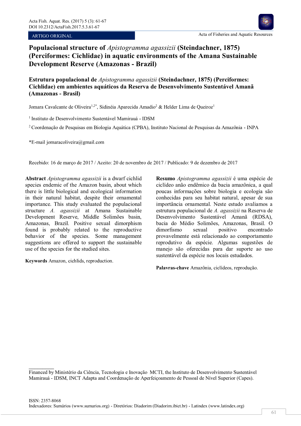 Populacional Structure of Apistogramma Agassizii