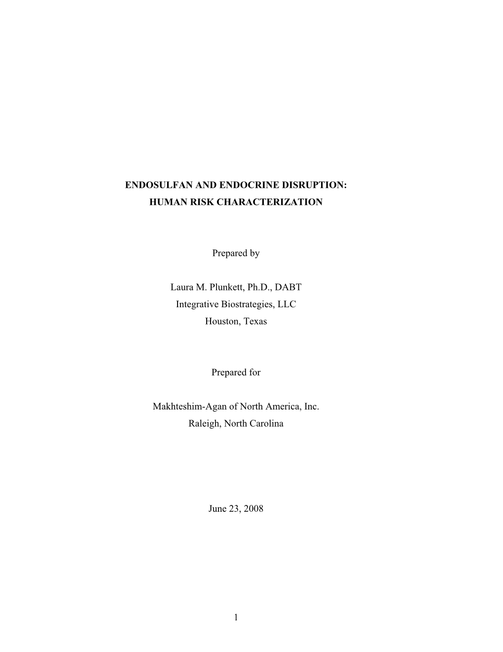 Endosulfan and Endocrine Disruption: Human Risk Characterization