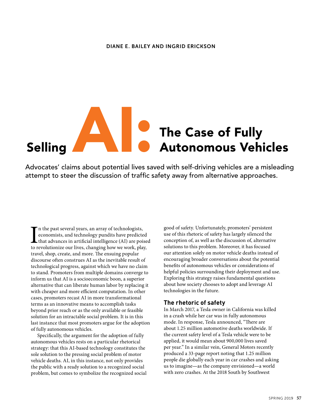 AI:The Case of Fully Autonomous Vehicles Selling