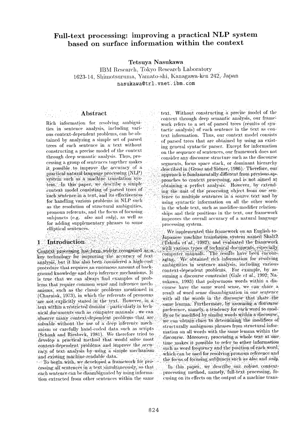 Full-Text Processing: Improving a Practical NLP System Based on Surface Information Within the Context