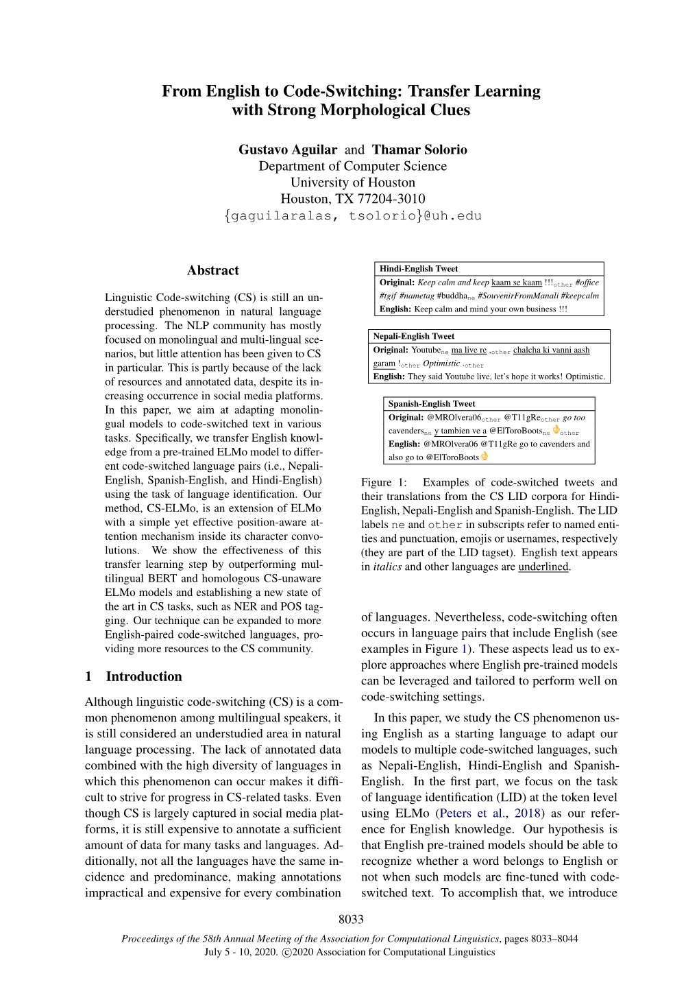 From English to Code-Switching: Transfer Learning with Strong Morphological Clues