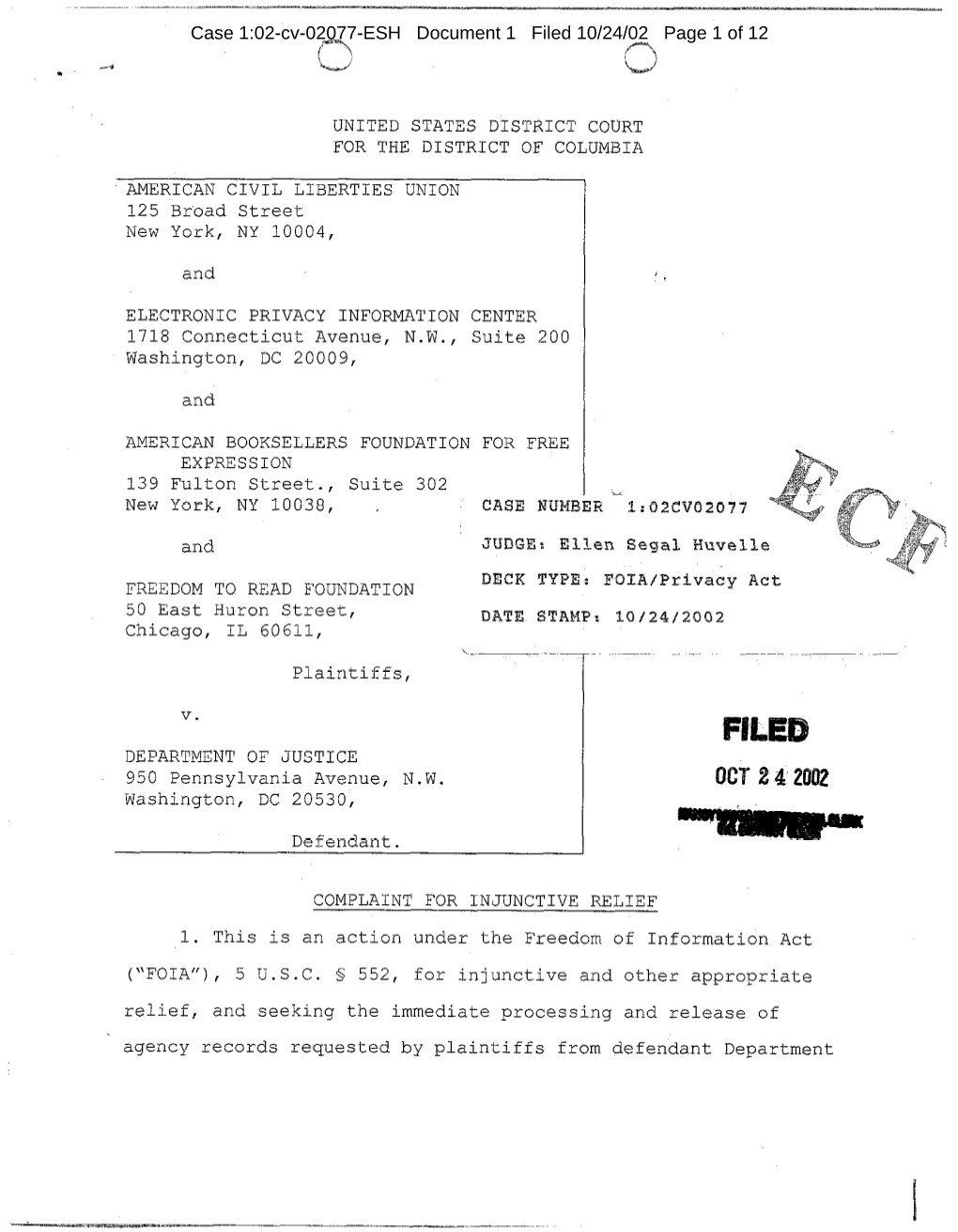 American Civil Liberties Union V. Department of Justice