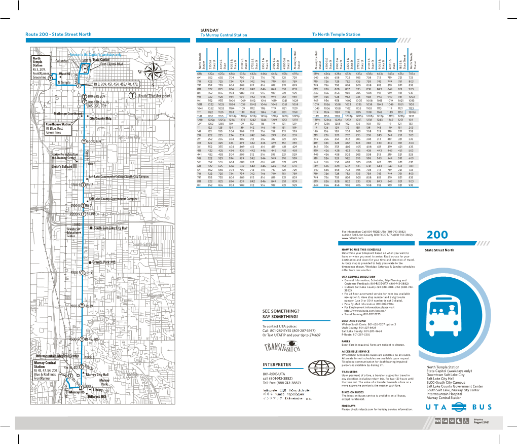 Route 200 - State Street North to Murray Central Station to North Temple Station