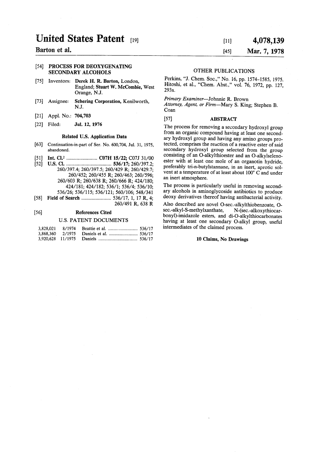 United States Patent (19) (11) 4,078,139 Barton Et Al